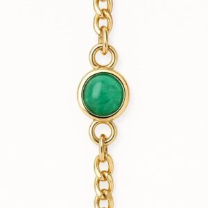 Cuban Link Bracelet with Cabochon Emerald – 18k Gold