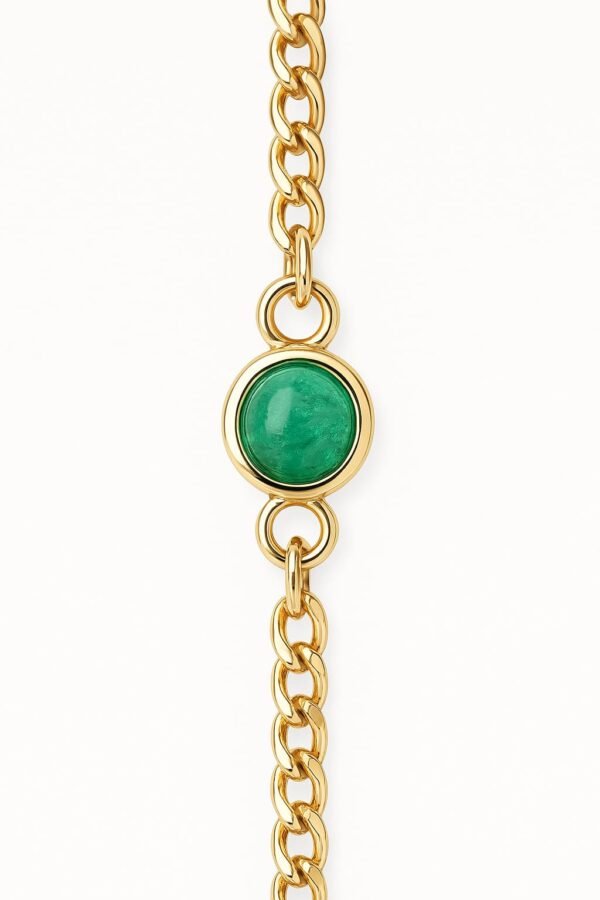 Cuban Link Bracelet with Cabochon Emerald – 18k Gold