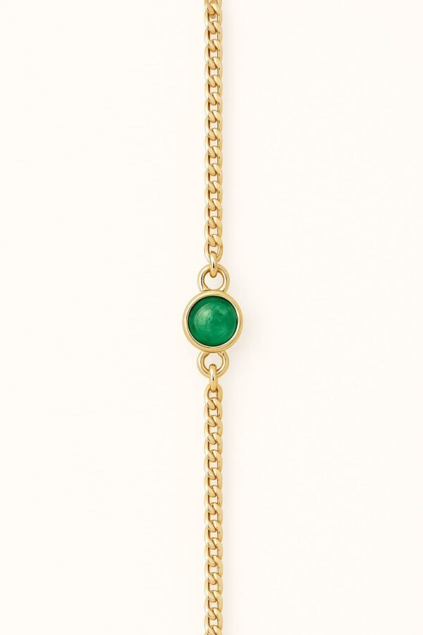 Cuban Link Bracelet with Cabochon Emerald – 18k Gold