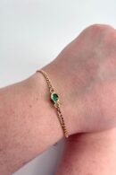 Cuban Link Bracelet with Cabochon Emerald – 18k Gold
