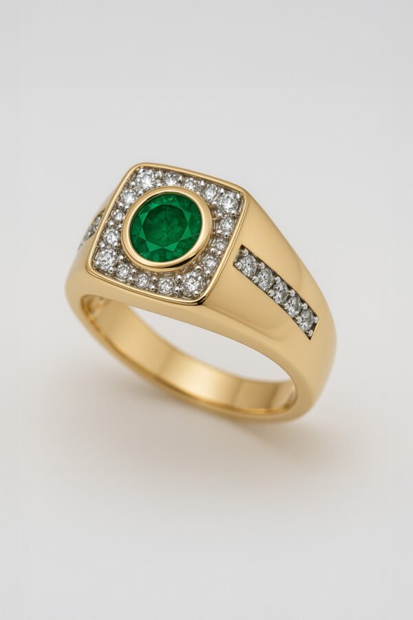 Emerald & Diamond Men's Ring in 18k Gold