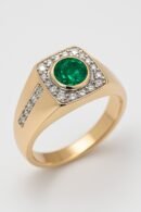Emerald & Diamond Men's Ring in 18k Gold
