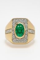 Emerald & Diamond Men's Ring in 18k Gold