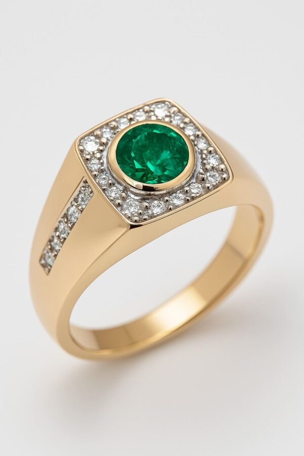 Emerald & Diamond Men's Ring in 18k Gold