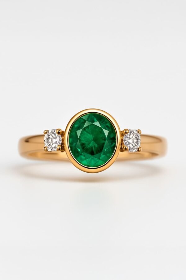 Emerald Ring in 18K Gold with Diamonds