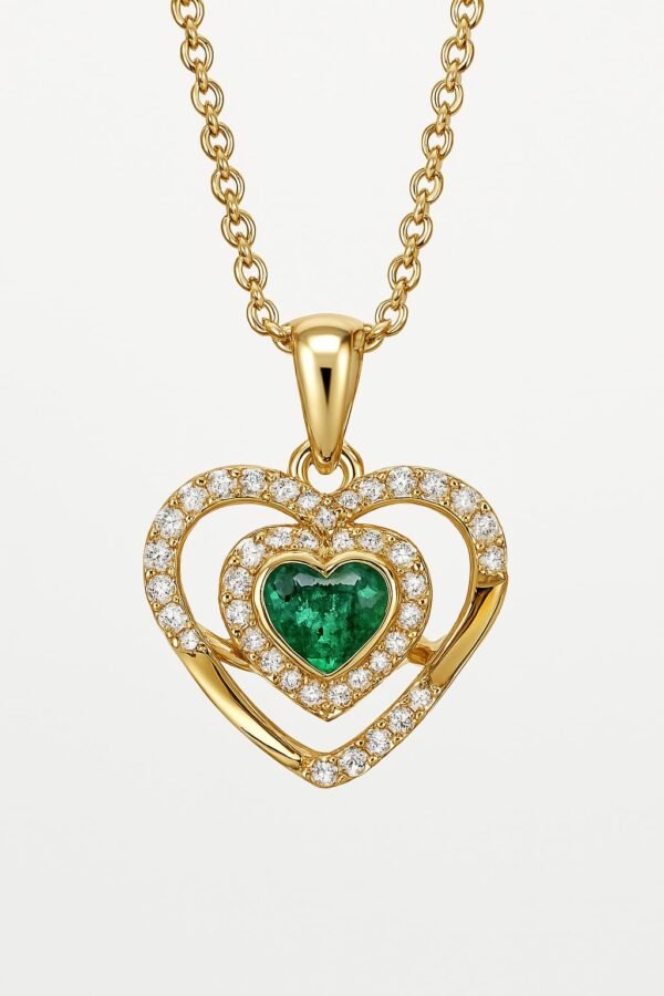 Heart Emerald Set in 18K Gold and Diamonds