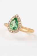 Pear-Shaped Emerald Halo Ring in 18k Gold