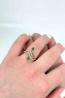 Two Emerald Ring in 18K Solid Gold with Diamonds